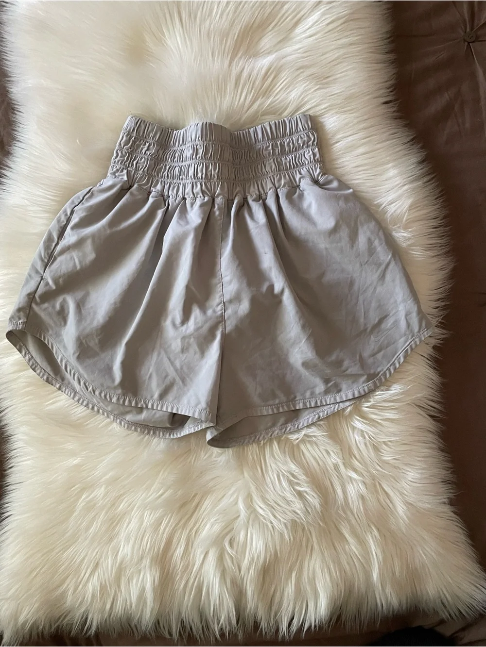 Nike Women's Light Gray Athletic Smocked-Waist Shorts